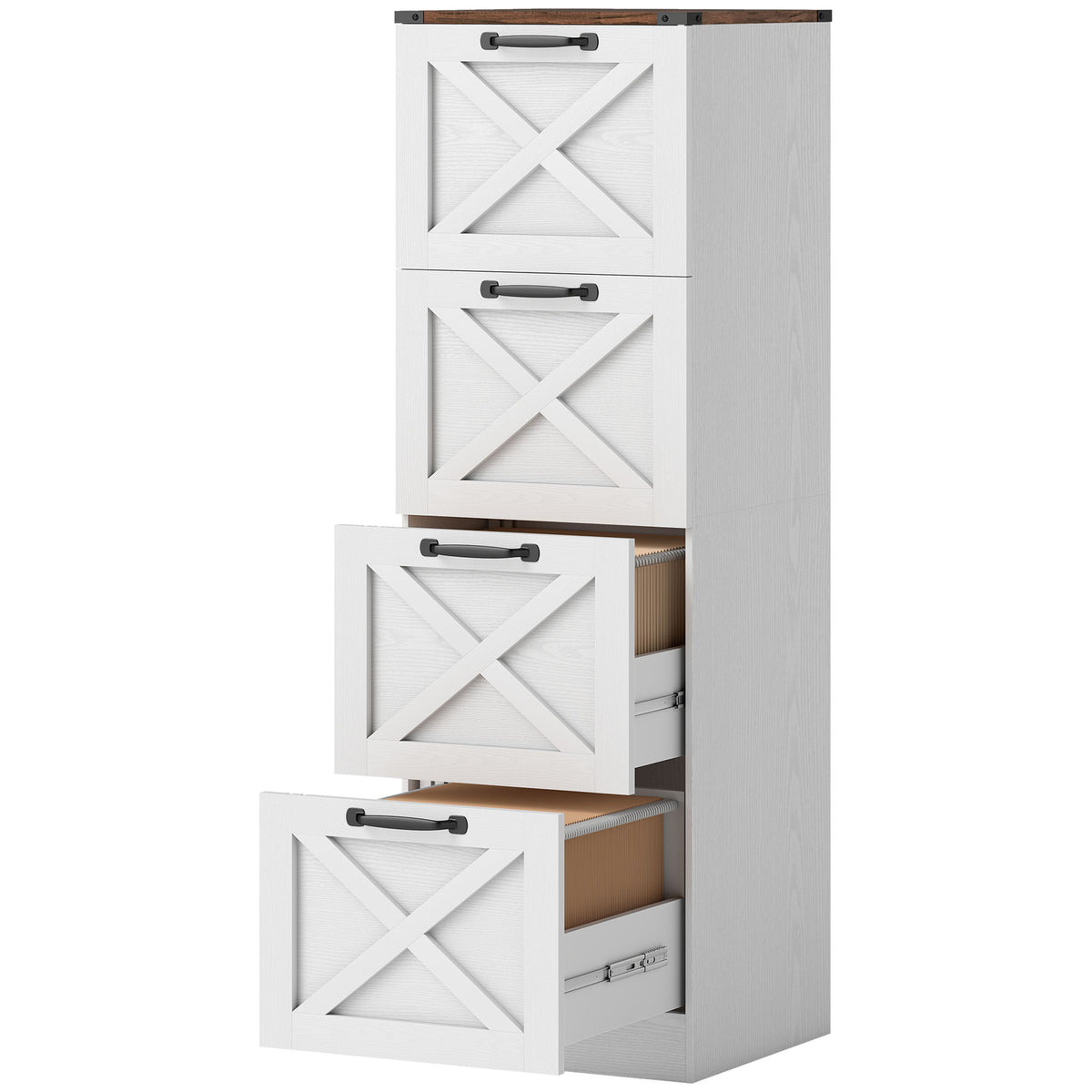 3 Drawer File Cabinet with Silent Slides, Vertical Farmhouse Filing Cabinet Fits Letter/A4 Size Home Office, White