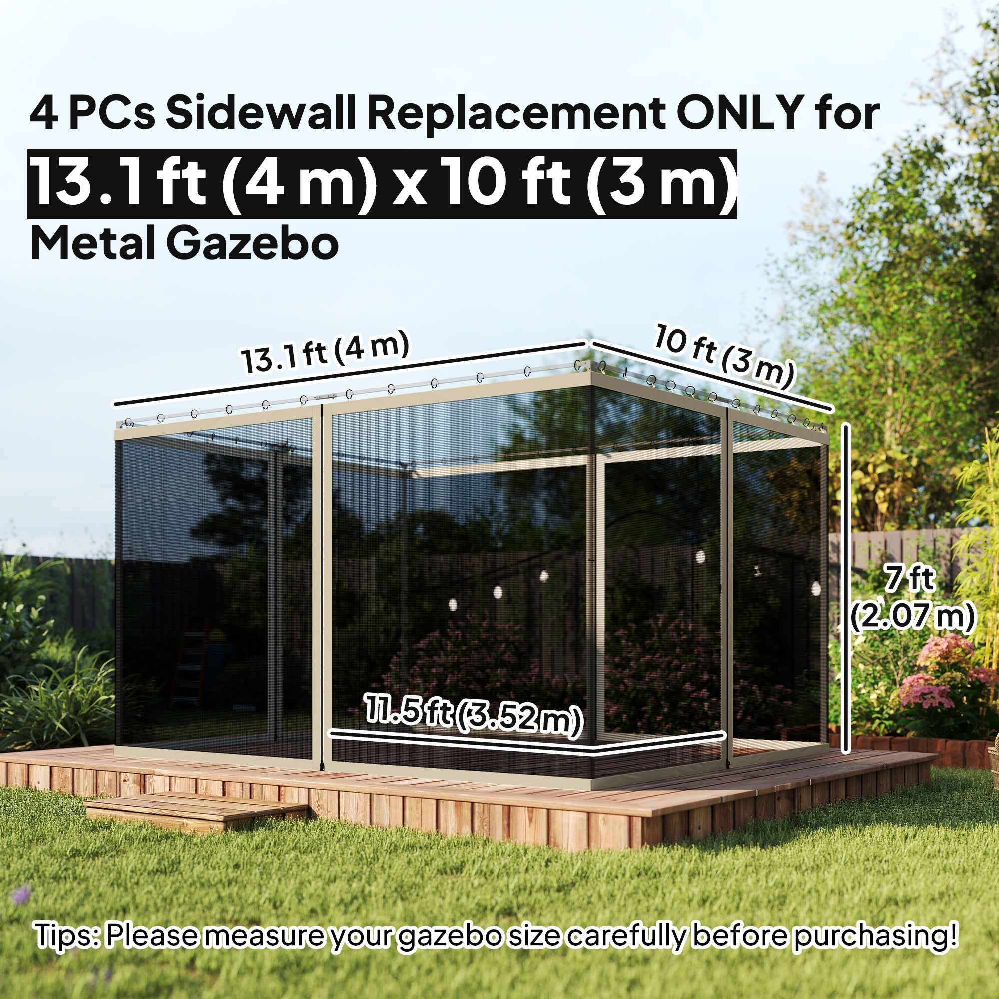 Replacement Mosquito Netting for Gazebo 12' x 12' Black Screen Walls for Canopy with Zippers, Khaki