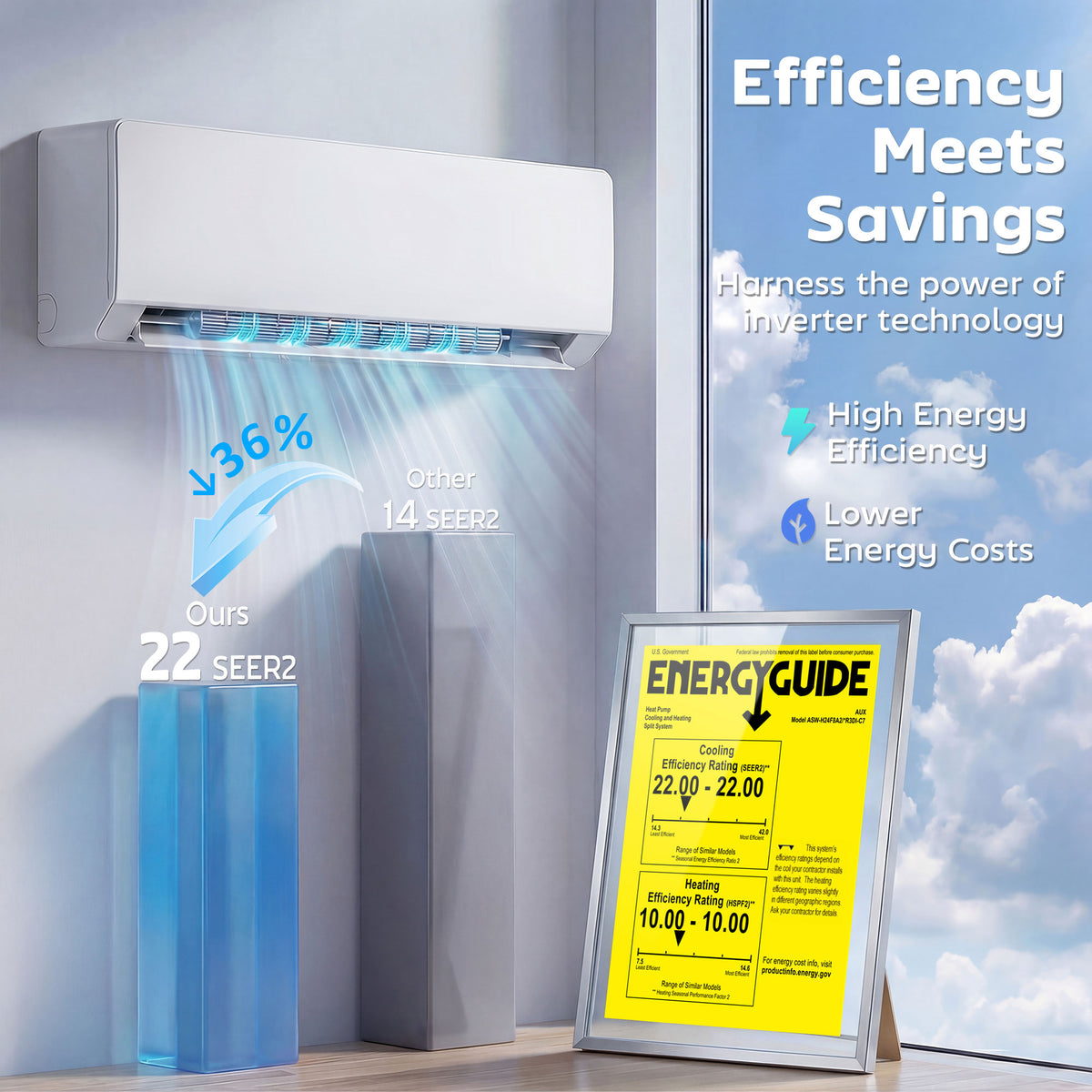 12000 BTU ሚኒ ስፕሊት ኣየር ኮንዲሽነር፣ 22 SEER2 115V ዋይፋይ ዘምህል ኢንቨርተር ኤሲ ዩኒትን ሙቐት ፓምፕን ክሳብ 750 ካሬ ጫማ ዘምስል