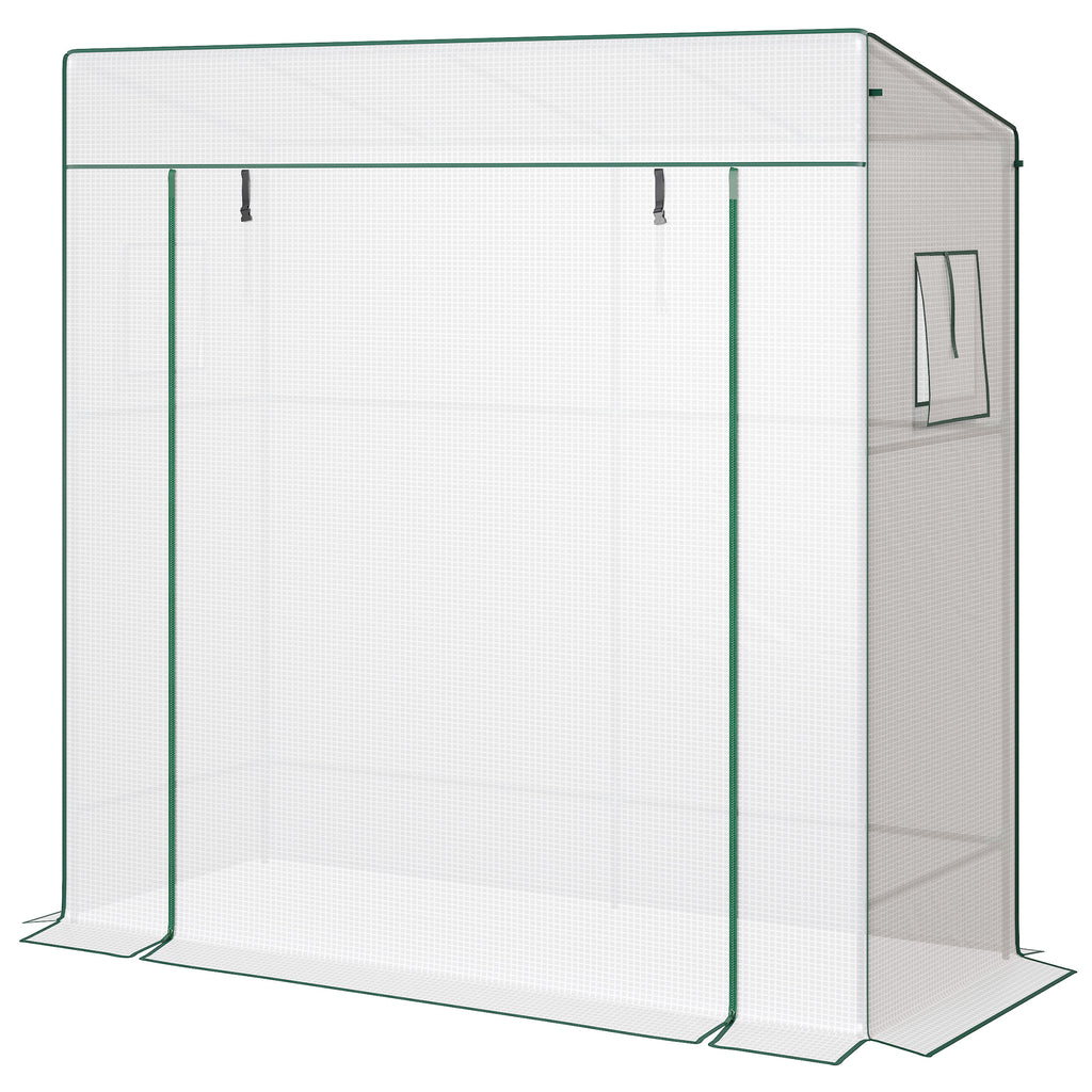 Walk-in Tomato Greenhouse Lean-to Green House with Reinforced PE Cover, Roll-up Door, Mesh Windows, Green