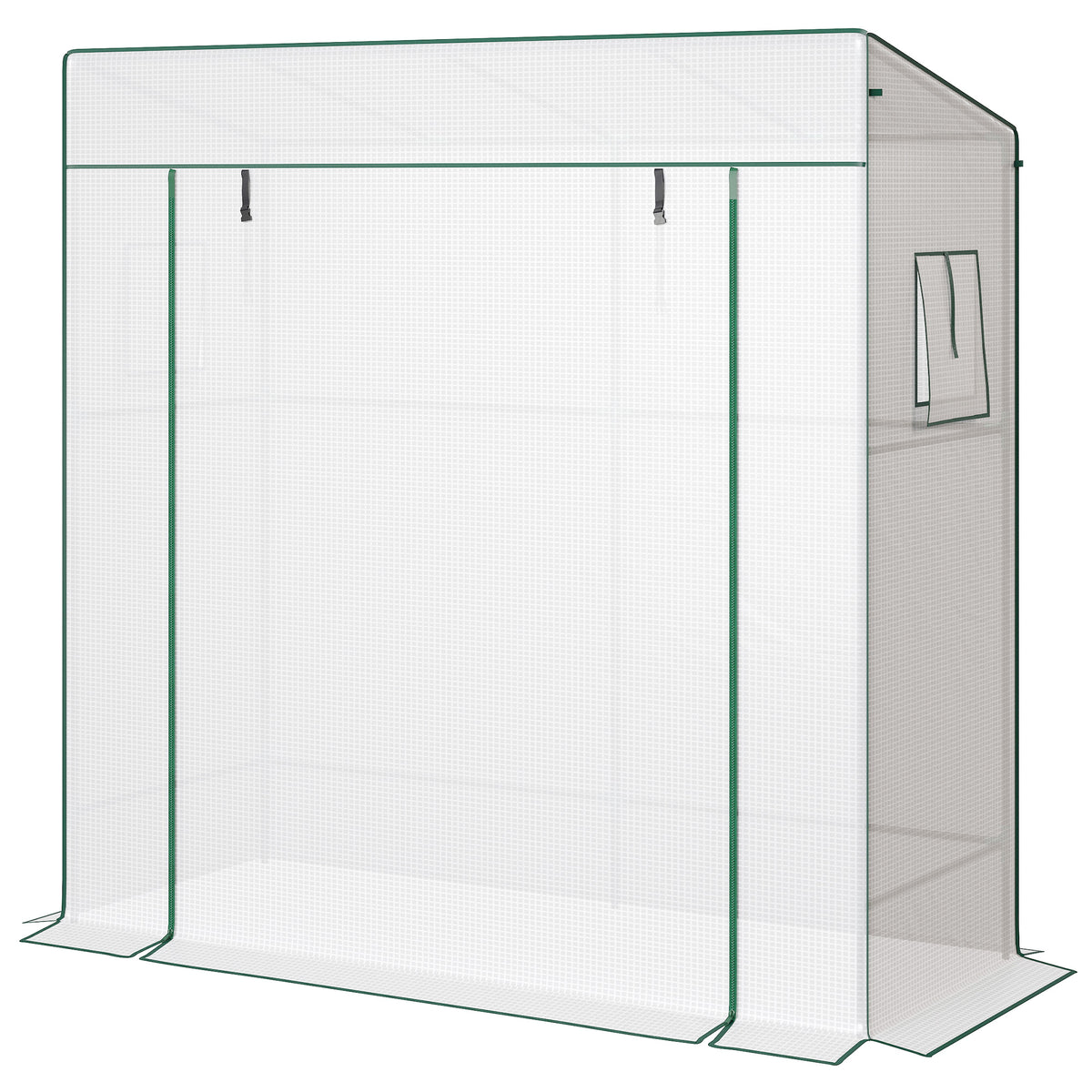 Walk-in Tomato Greenhouse Lean-to Green House with Reinforced PE Cover, Roll-up Door, Mesh Windows, Green