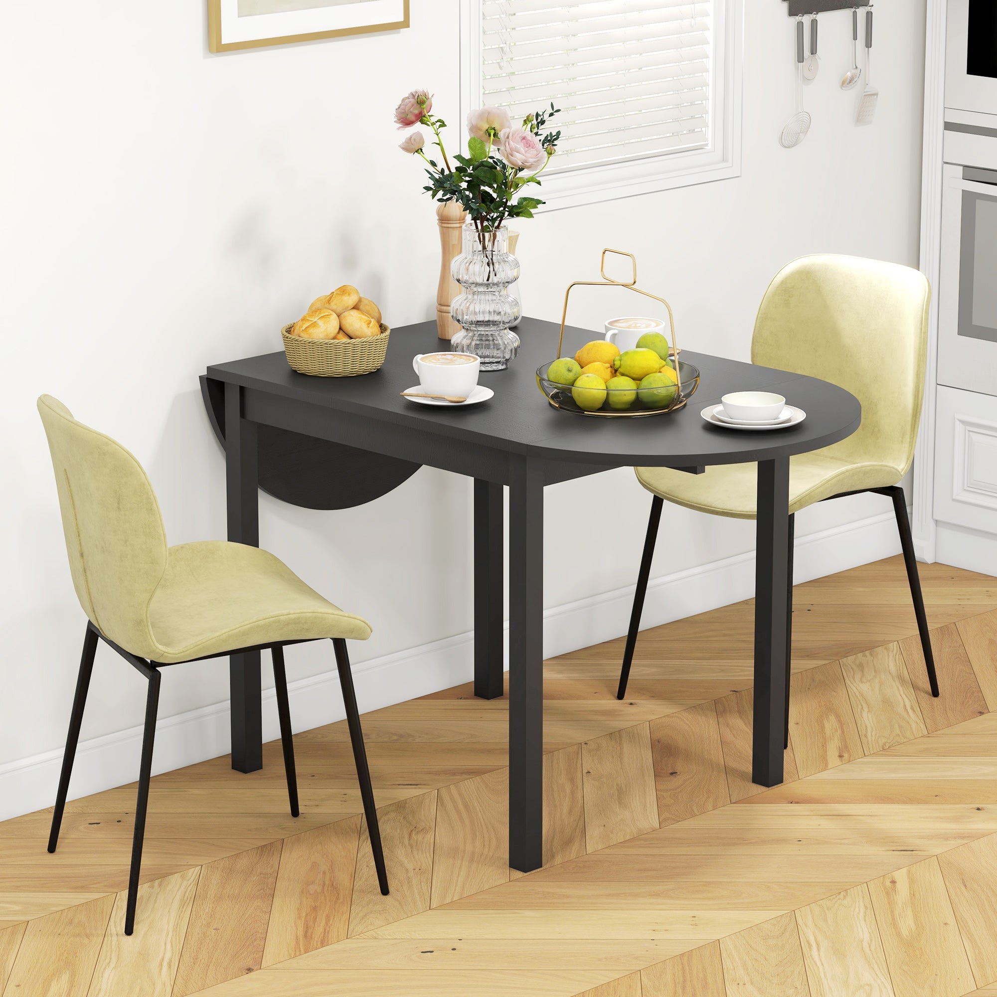 Solid Wood Kitchen Table, Drop Leaf Tables for Small Spaces, Folding Dining Table, Brown