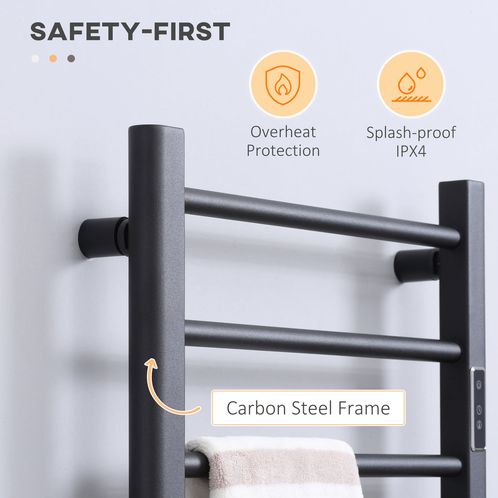 8-Bar Heated Towel Warmer Rack with Built-in Timer and LED Indicators, Wall Mounted & Free Standing Carbon Steel Electric Towel Bar with Adjustable Temperature, White