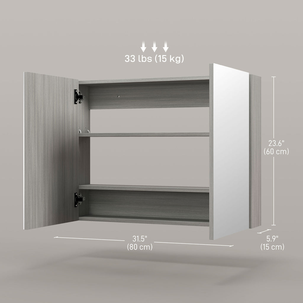 Bathroom Mirror Cabinet, Wall-Mounted Storage Organizer with Double Doors, Adjustable Shelf, White