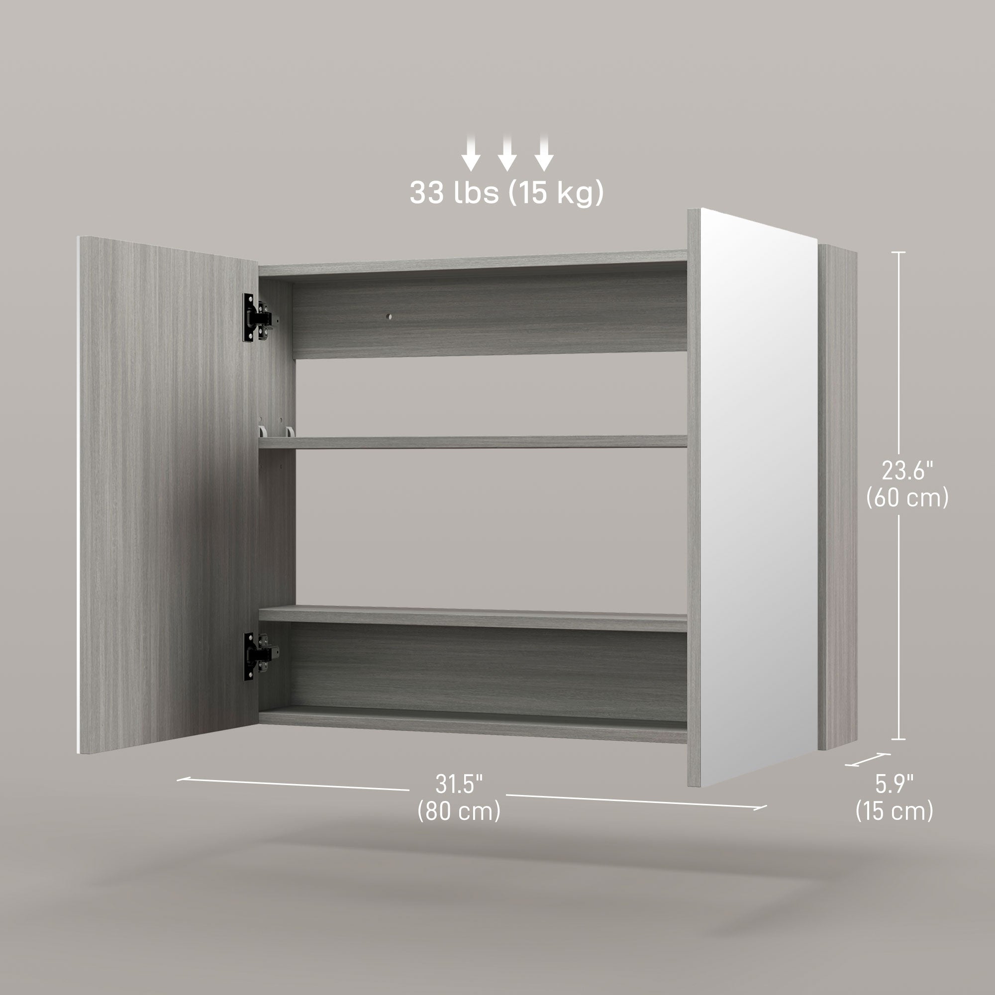 Bathroom Mirror Cabinet, Wall-Mounted Storage Organizer with Double Doors, Adjustable Shelf, White