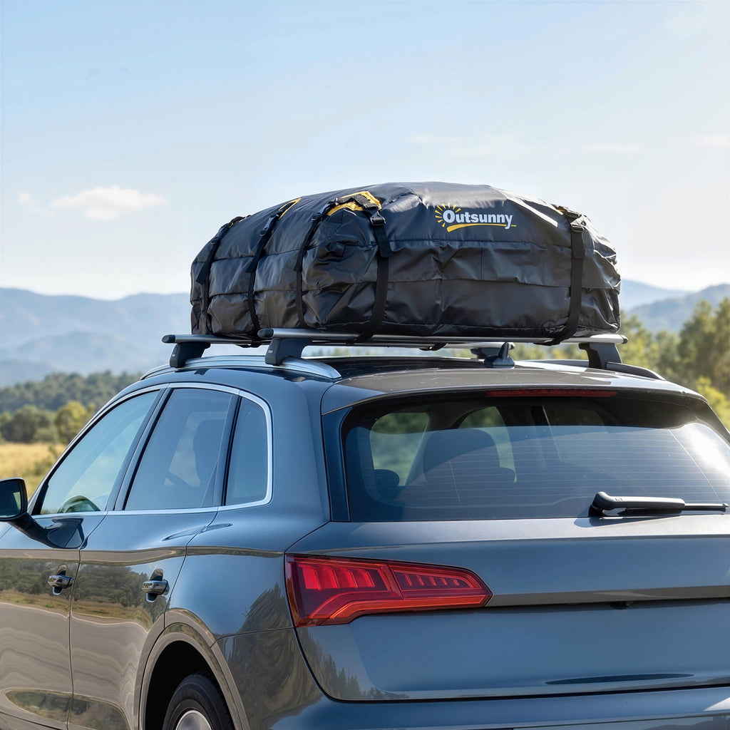 Rooftop Cargo Carrier, 15 Cubic Feet Waterproof Soft-Shell Car Roof Storage Bag with Door Hooks, Anti-Slip Mat