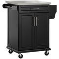 Kitchen Island with Stainless Steel Top, Rolling Kitchen Cart on Wheels with Storage Drawer, Cabinet, Towel Rack and Spice Rack (Black)