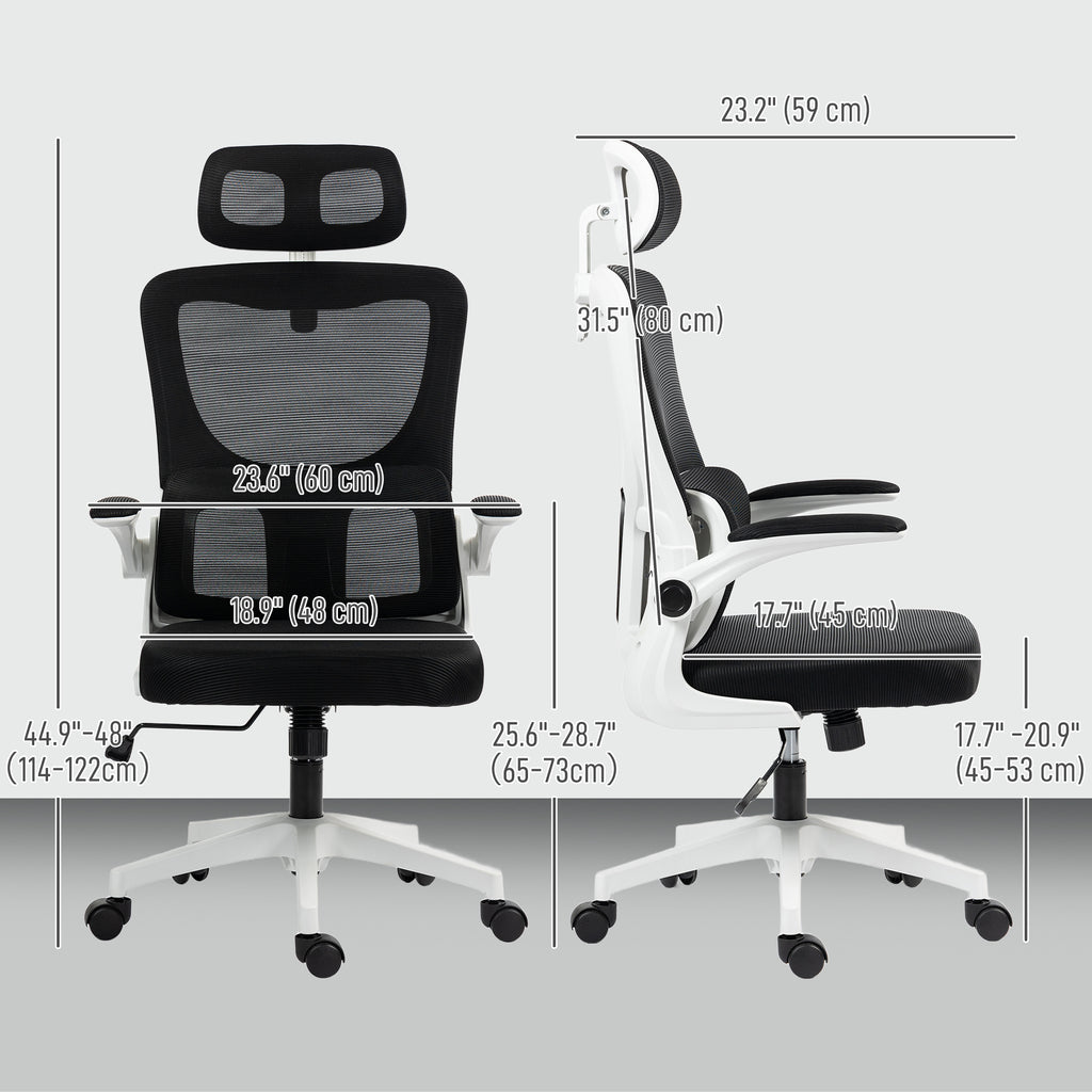 High Back Office Chair, Mesh Computer Desk Chair with Rotatable Headrest, Lumbar Back Support, Adjustable Height, Black