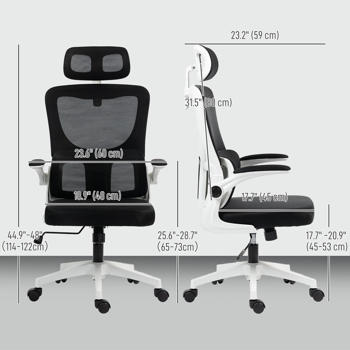 High Back Office Chair, Mesh Computer Desk Chair with Rotatable Headrest, Lumbar Back Support, Adjustable Height, Black