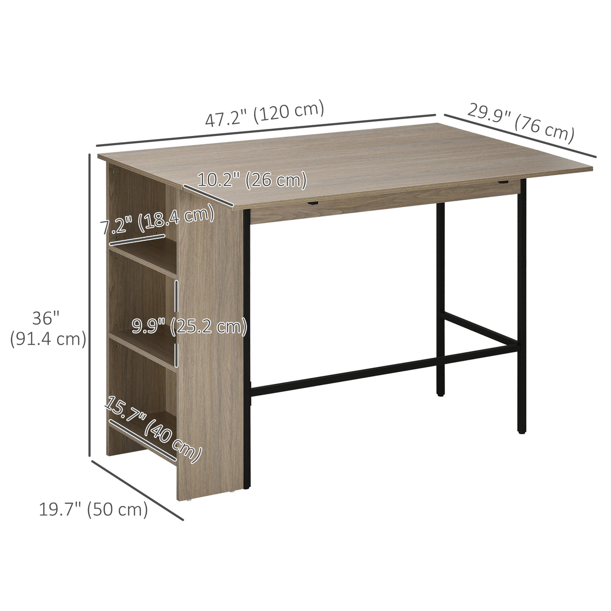 Counter Height Table with Drop Leaf, Extendable Bar Table with Adjustable Storage Shelf, Light Grey