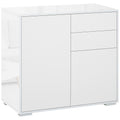 High Gloss Buffet Sideboard with 2 Drawers, 2 Doors and Adjustable Shelf, Kitchen Storage Cabinet with Push Open Design, White