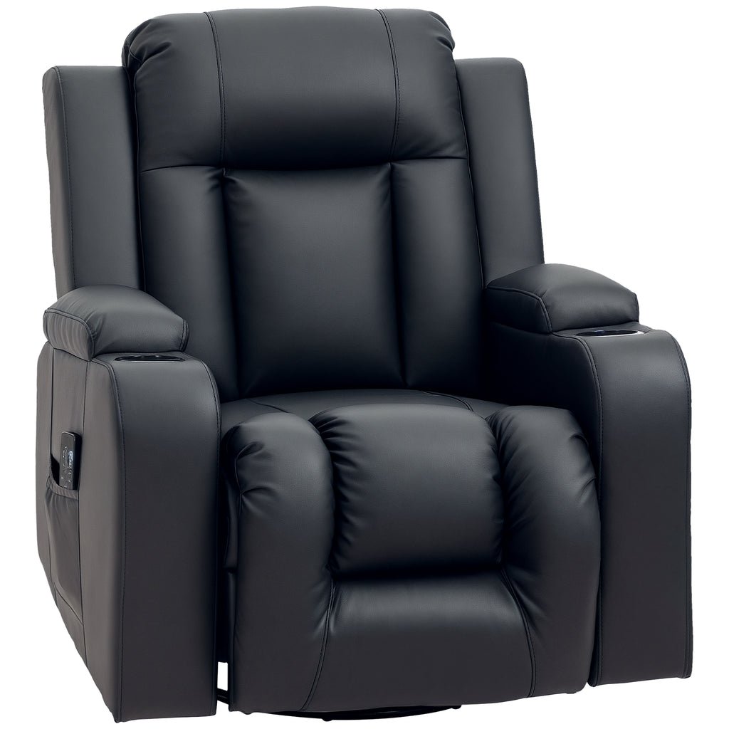 Swivel Massage Recliner Chair Rocker, Overstuffed Manual Reclining Sofa, PU Leather Rocking Chair with Side Pockets, Cup Holders, for Living Room, Nursery, Brown