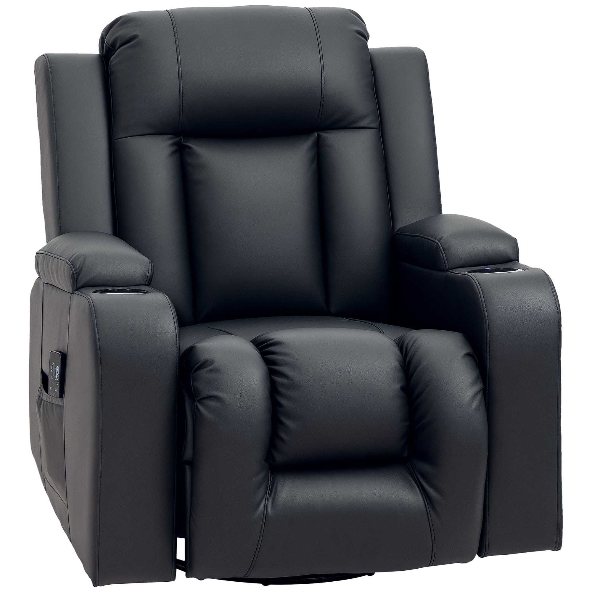Swivel Massage Recliner Chair Rocker, Overstuffed Manual Reclining Sofa, PU Leather Rocking Chair with Side Pockets, Cup Holders, for Living Room, Nursery, Brown