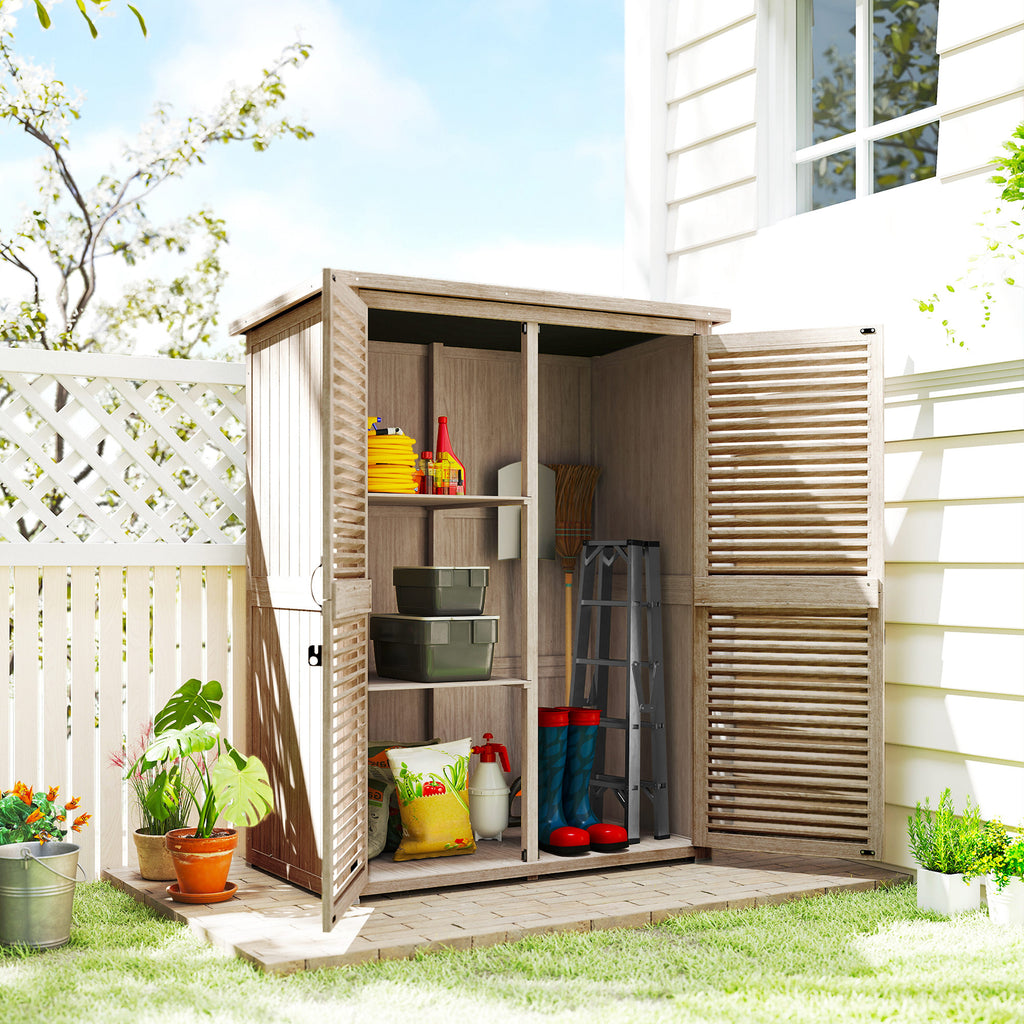 30" x 20" x 47" Wooden Garden Shed, Outdoor Storage Shed with Waterproof Asphalt Roof, Shelves, Natural