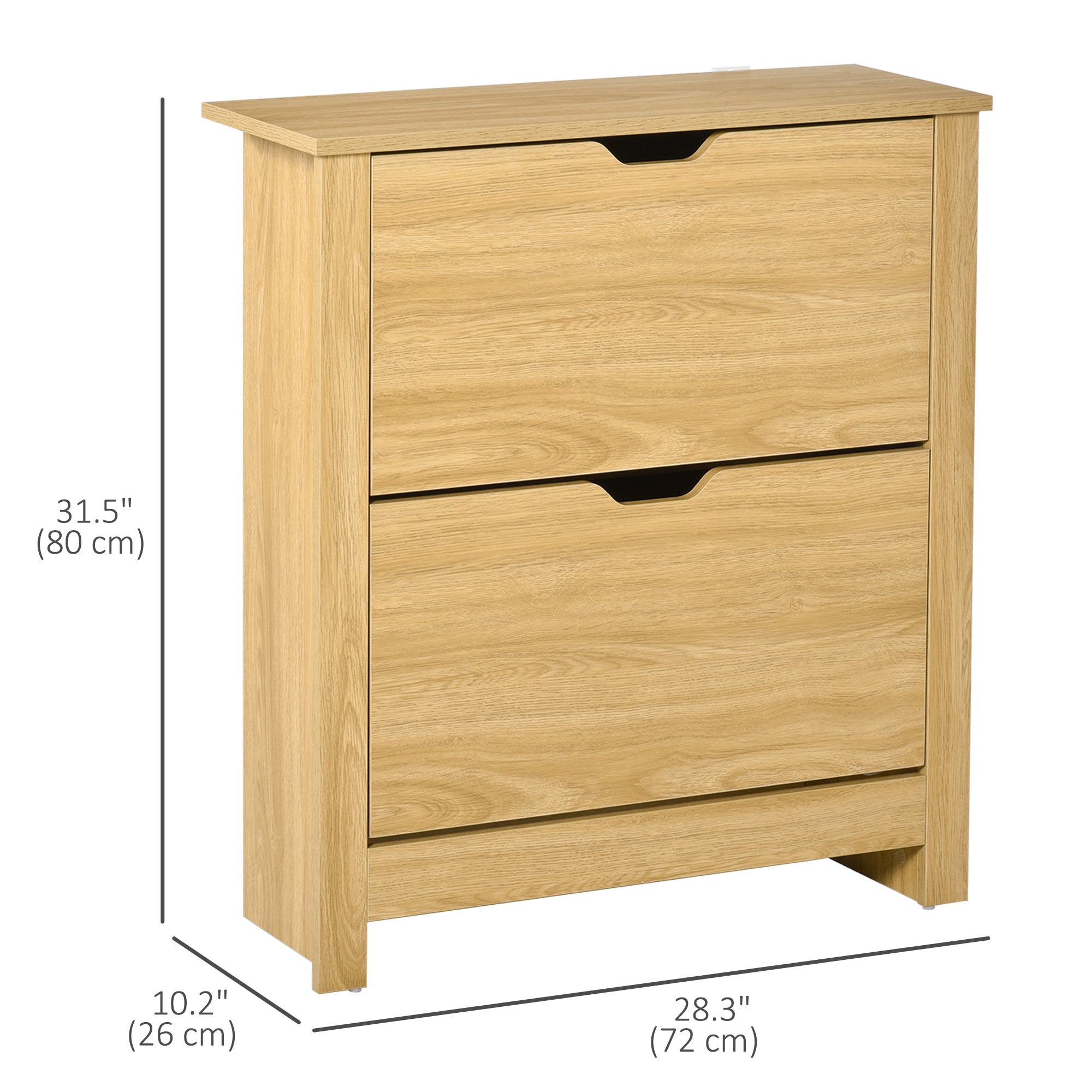 Shoe Storage Cabinet with 2 Flip Drawers and Adjustable Shelves for 8–12 Pairs of Shoes, Natural Wood