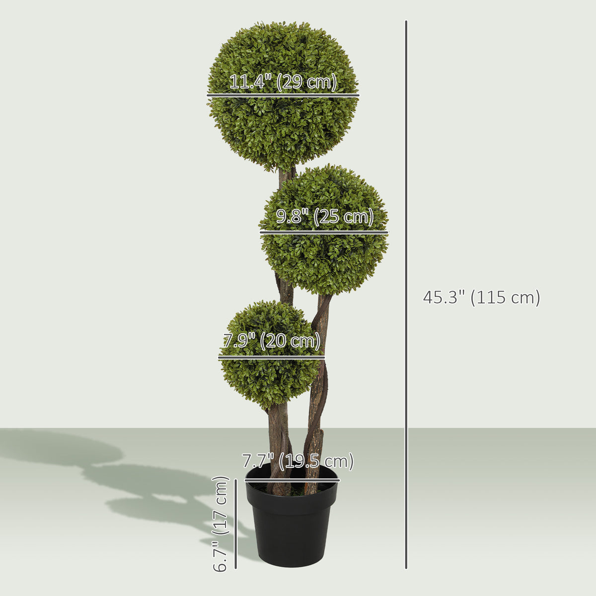 35 Inch Potted Fake Plant, Artificial Boxwood Topiary Tree, Triple Ball Tree for Indoor and Outdoor, Green