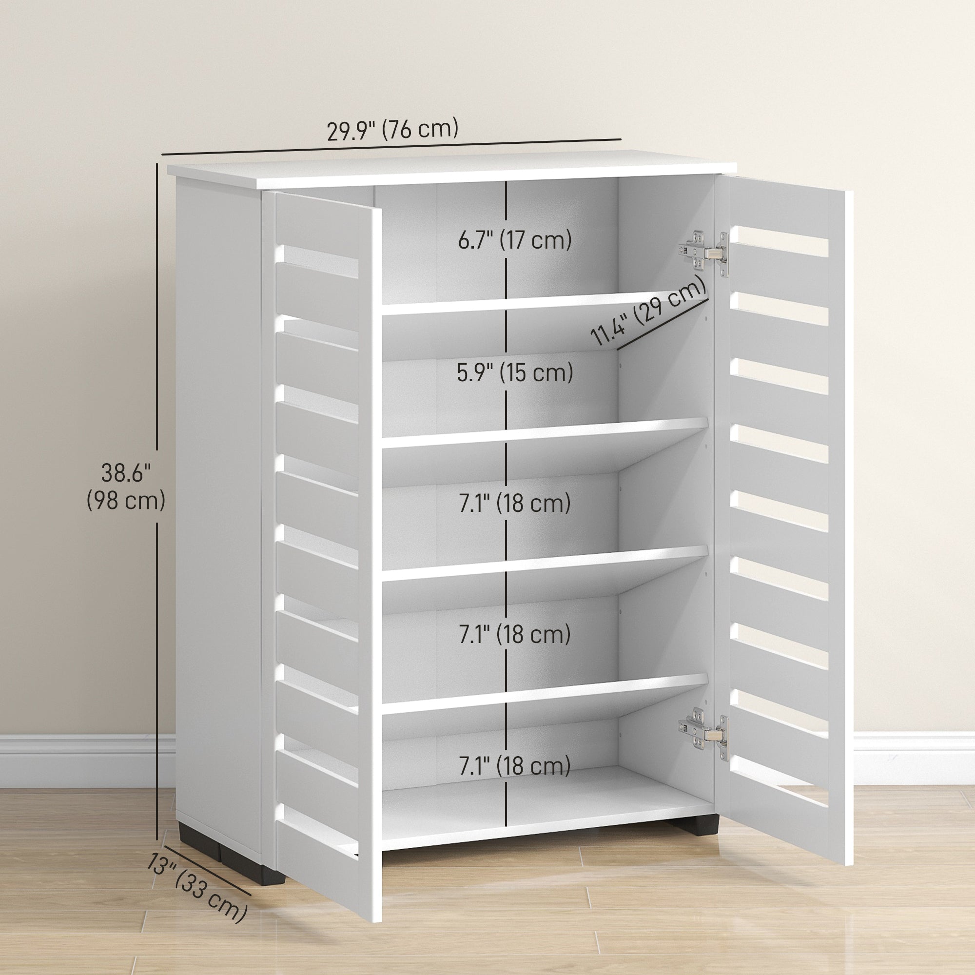 Shoe Storage Cabinet, Shoe Cabinet with 2 Slatted Doors for 15 Pairs of Shoes, Black