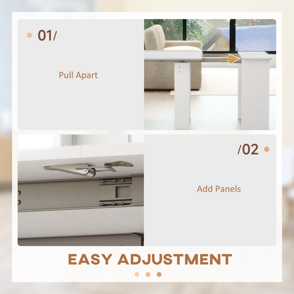 23.6"-70.9" Extendable Dining Table for 6-8 People, Space-Saving Rectangular Kitchen Table for Small Spaces, Dining Room, Kitchen, Living Room, White
