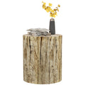 17" Tall Tree Stump End Table, Concrete Sofa Side Table for Indoor and Outdoor Use, Garden Stool, Natural