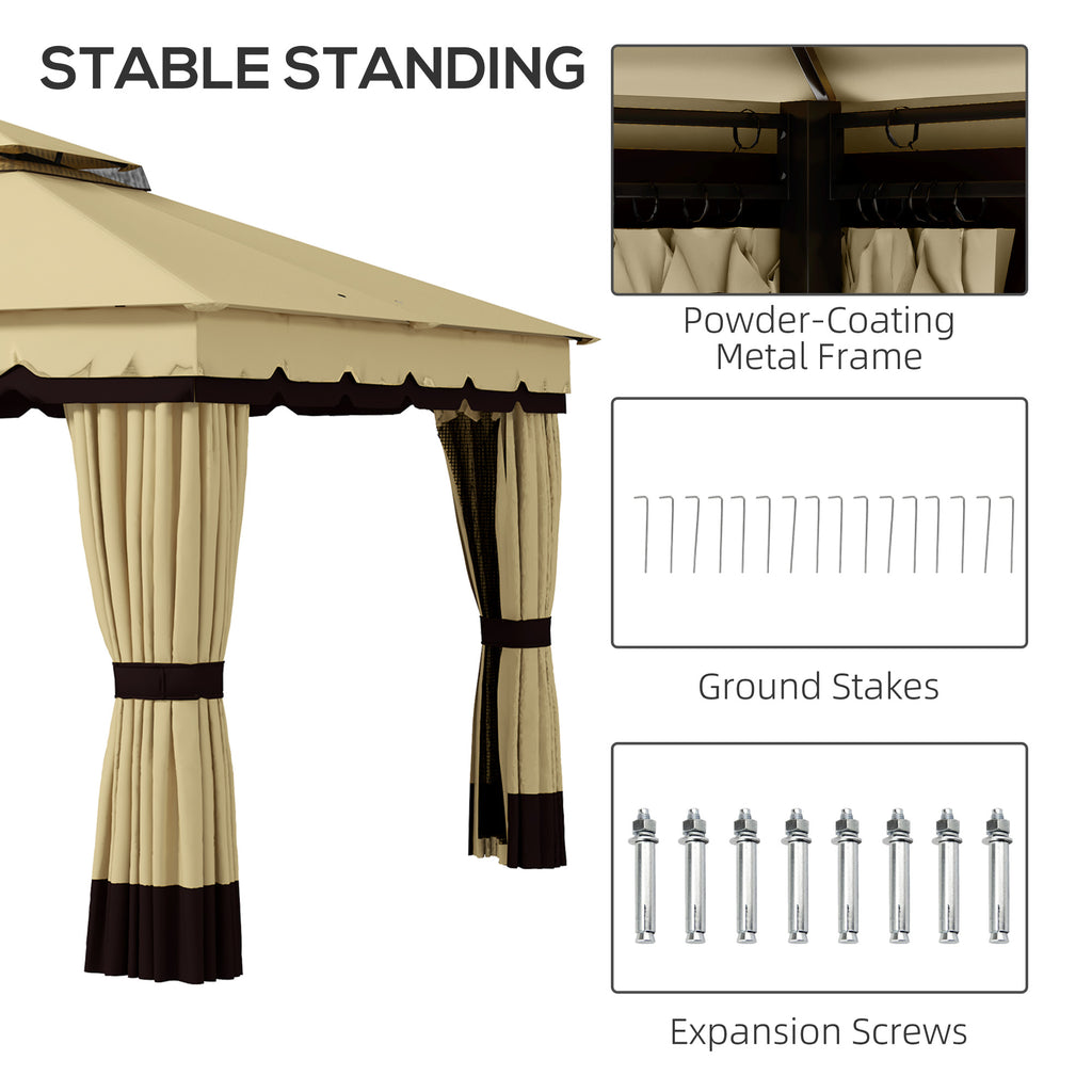 10' x 12' Double Roof Patio Gazebo Canopy, Outdoor Gazebo Shelter with Netting & Curtains, for Garden, Lawn and Deck