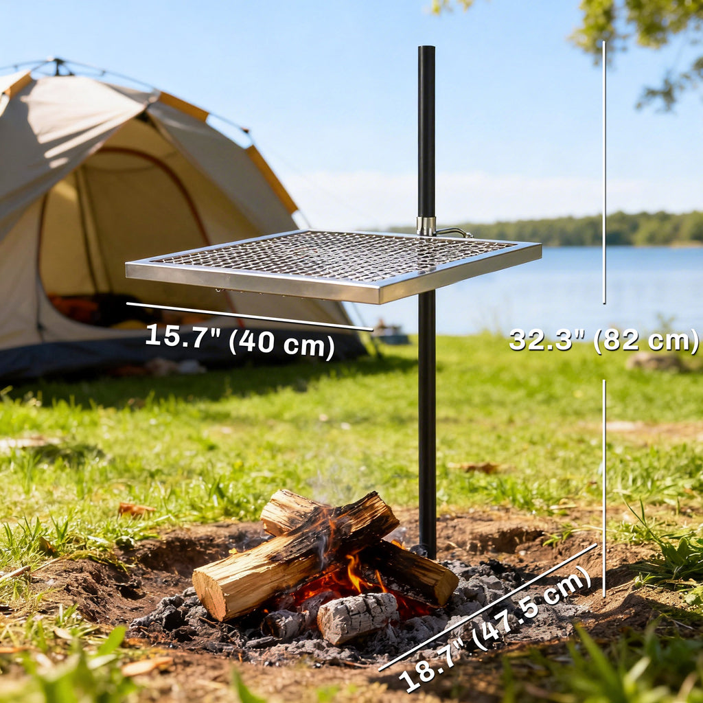 Swivel Campfire Grill, 360° Adjustable Heavy Duty Chrome-Plated Steel Campfire Cooking Grate, Silver