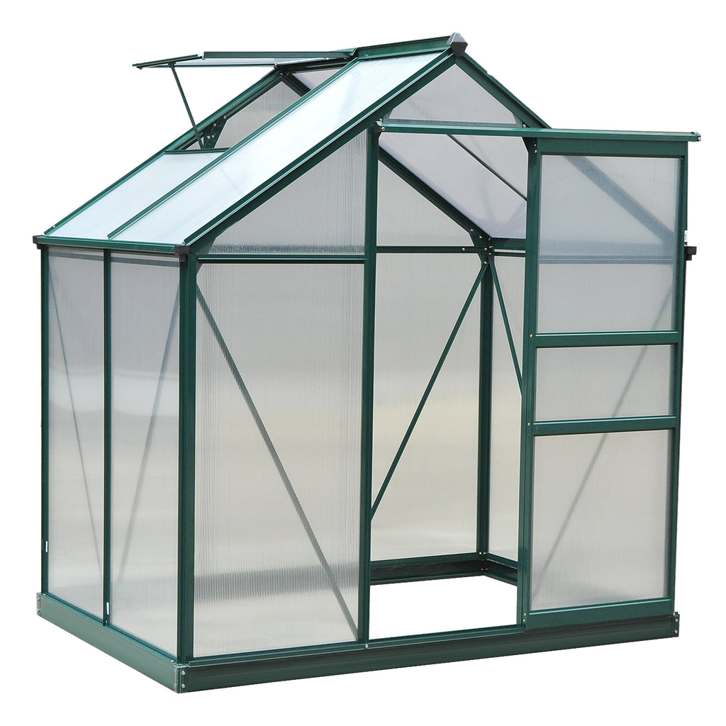 6.2' x 4.3' x 6.6' Clear Polycarbonate Greenhouse Large Walk-In Green House Garden Plants Grow Galvanized Base Aluminium Frame w/ Slide Door
