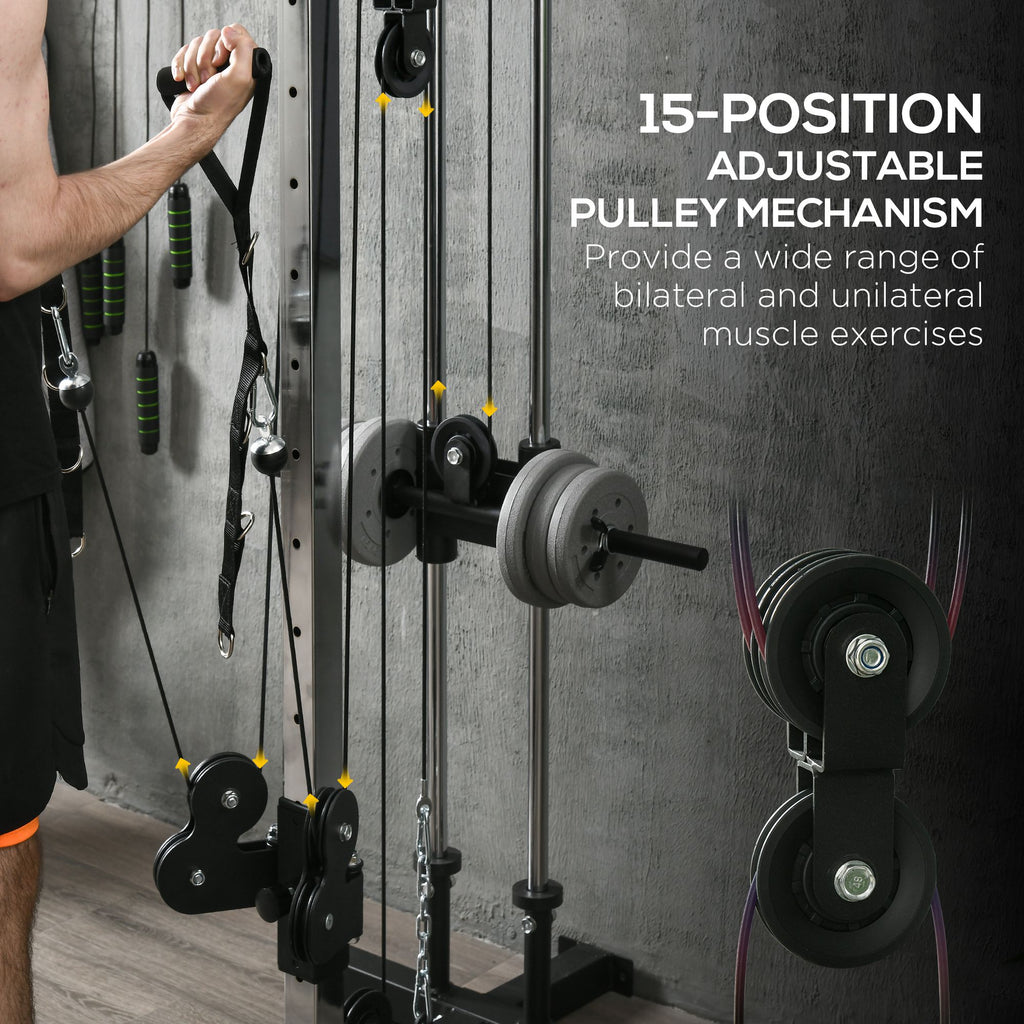 Soozier Wall Mount Cable Station, 15 Positions Adjustable Dual Pulley Machine Cable Crossover Machine Home Gym Equipment