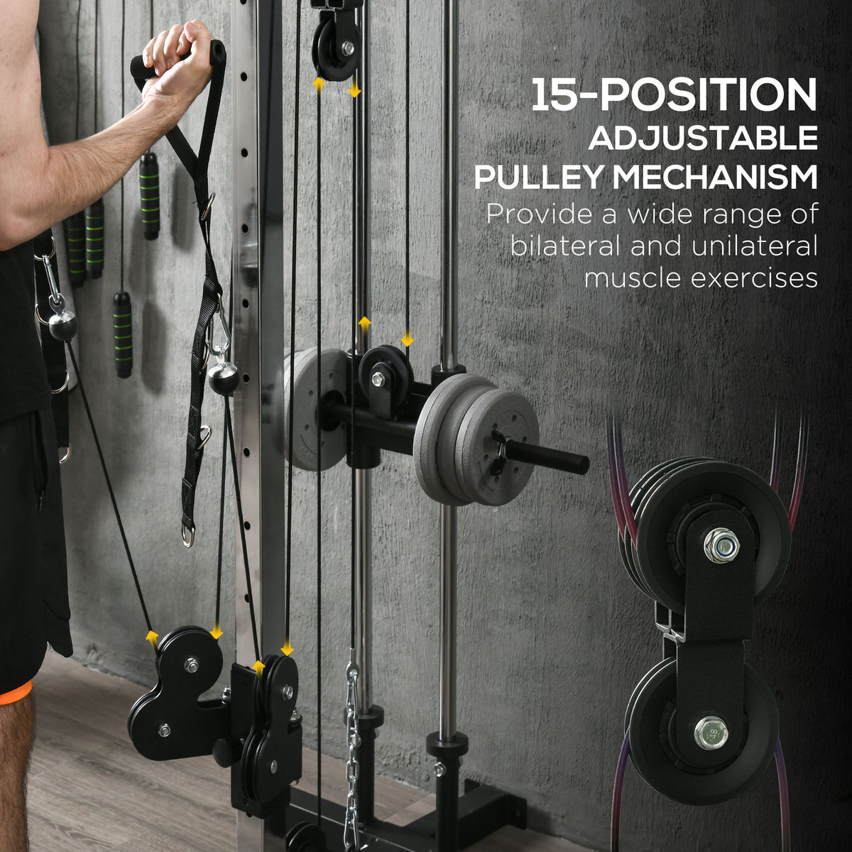 Soozier Wall Mount Cable Station, 15 Positions Adjustable Dual Pulley Machine Cable Crossover Machine Home Gym Equipment