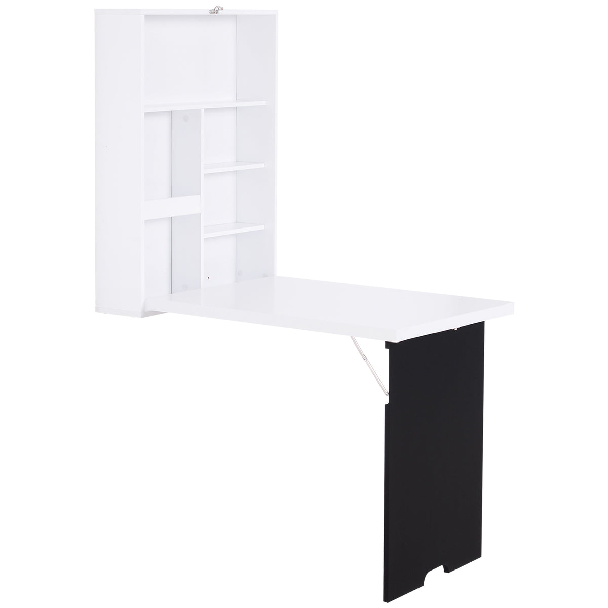 Wall Mounted Table Fold Out Convertible Desk, Multi-Functional Space Saving Computer Desk with Writing Floating Board for Students, White and Black