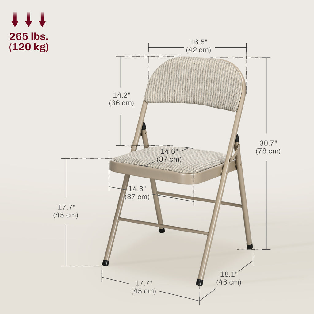 Set of 6 Metal Foldable Chairs, Faux Linen Padded Folding Chairs with Cushion Seat and Open Back for Indoor, Beige