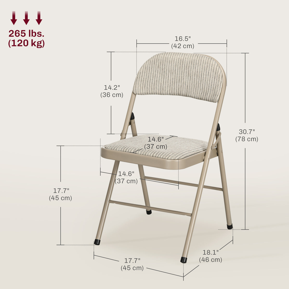 Set of 6 Metal Foldable Chairs, Faux Linen Padded Folding Chairs with Cushion Seat and Open Back for Indoor, Beige