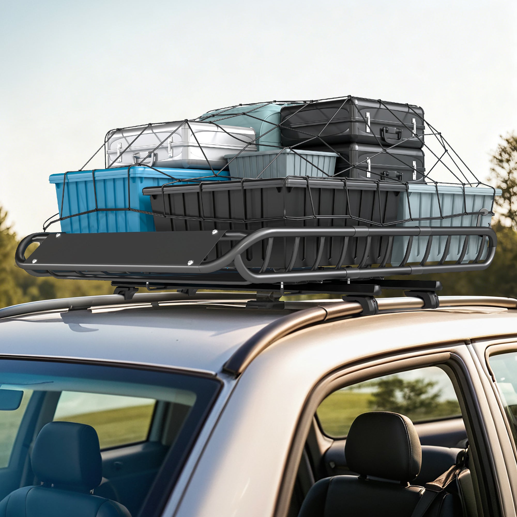 Soozier Roof Rack Cargo Carrier Basket, 150LBS Heavy Duty Roof Basket, 46" x 36" x 4.5" Rooftop Cargo Carrier for SUV, Truck