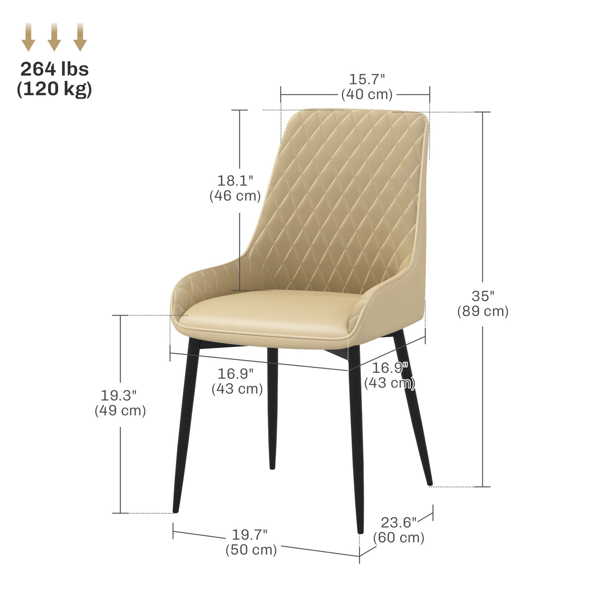 Upholstered Kitchen Chairs, Modern Dining Chairs Set of 2 with Diamond Tufting and Steel Legs for Dining Room, Khaki