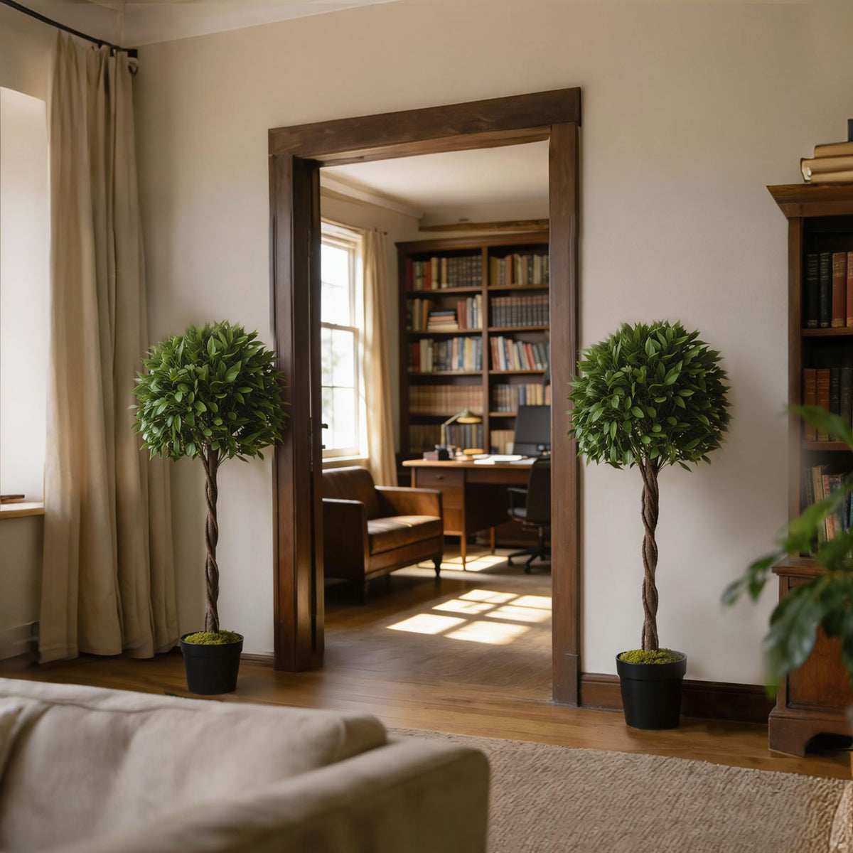 3FT Artificial Laurel Tree Set of 2, Lifelike Fake Plant with 564 Leaves, Potted Fake Plant for Home Office Decor, Green