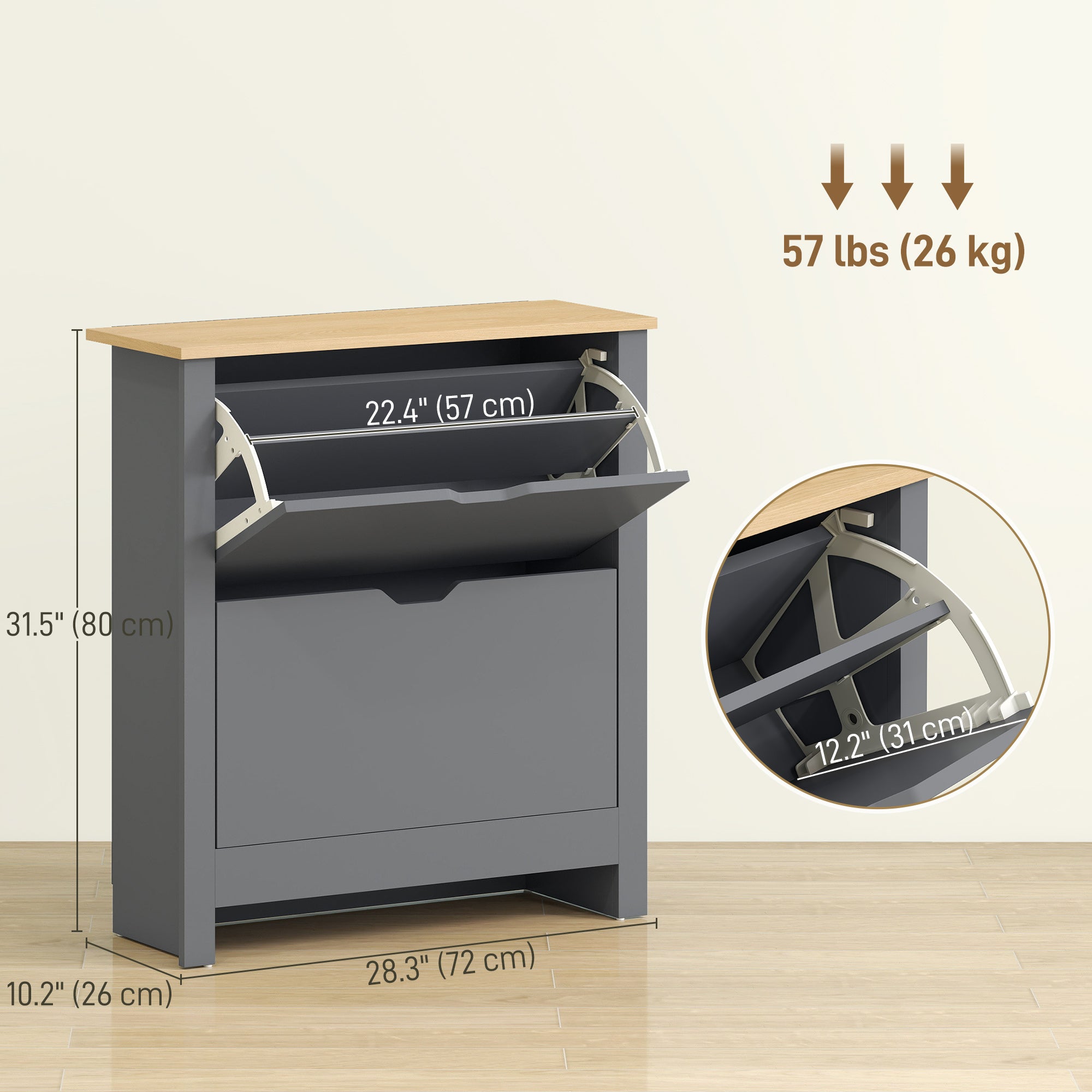 Shoe Storage Cabinet with 2 Flip Drawers and Adjustable Shelves for 8–12 Pairs of Shoes, Dark Grey