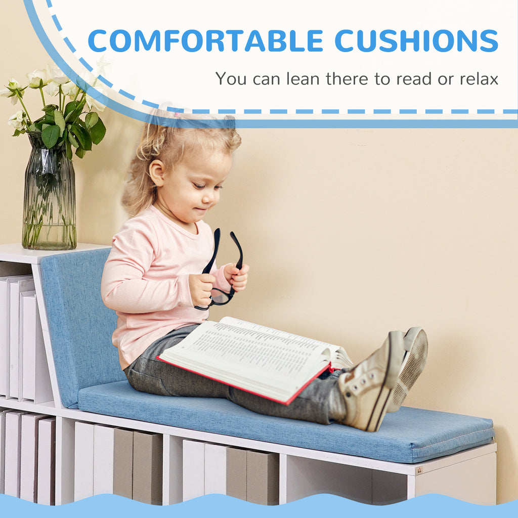Multi-Purpose Bookshelf with 5 Cubes, 5-Cubby Bookcase with Cushioned Reading Nook and Storage Shelves, Grey