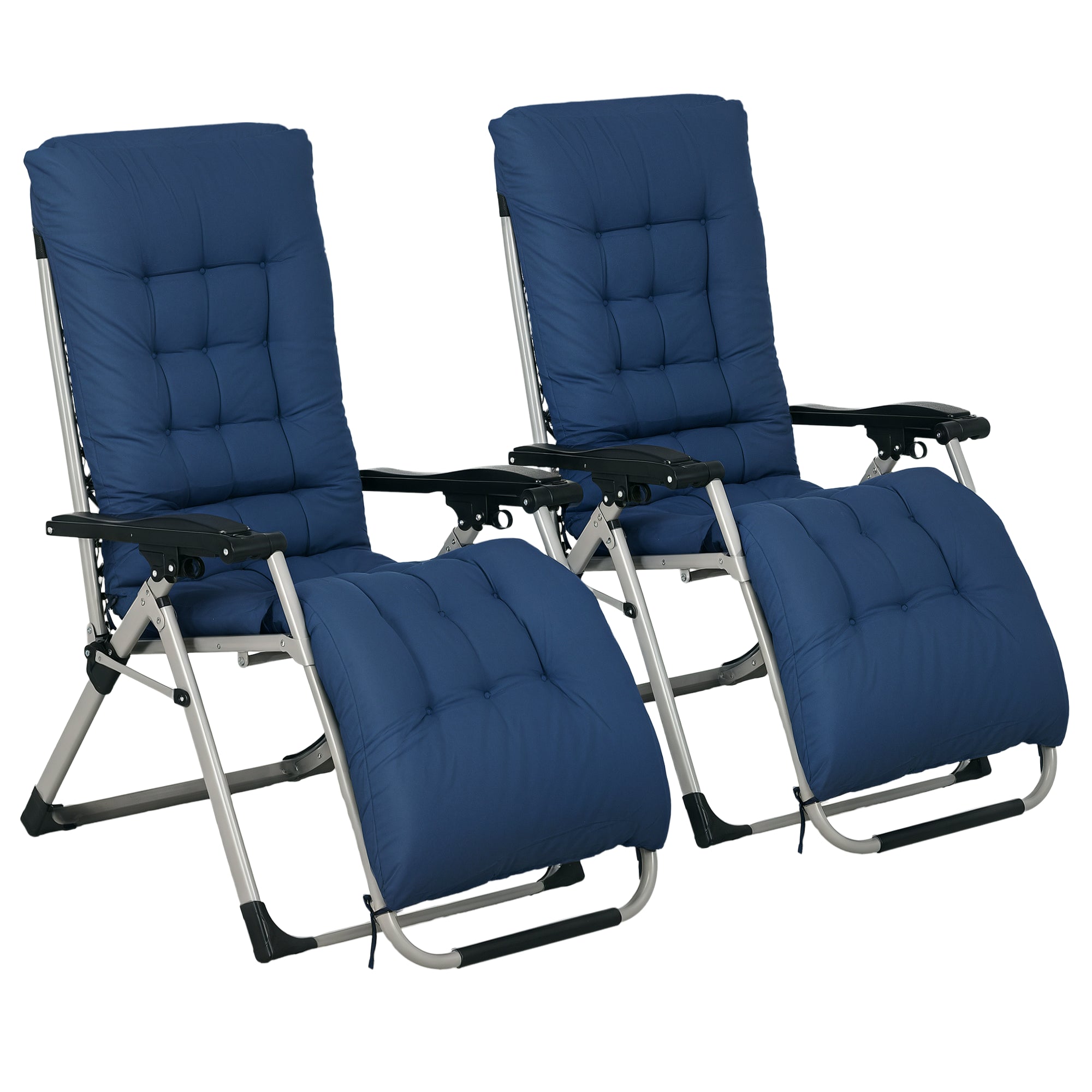 Folding Garden Chairs Set of 2, Reclining Zero Gravity Chair, Sun Lounger with Cushion and Headrest, Dark Grey