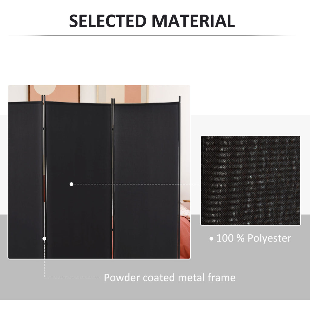 6' 3 Panel Room Divider, Double Hinged Folding Wall Divider, Indoor Privacy Screen for Home Office, Black