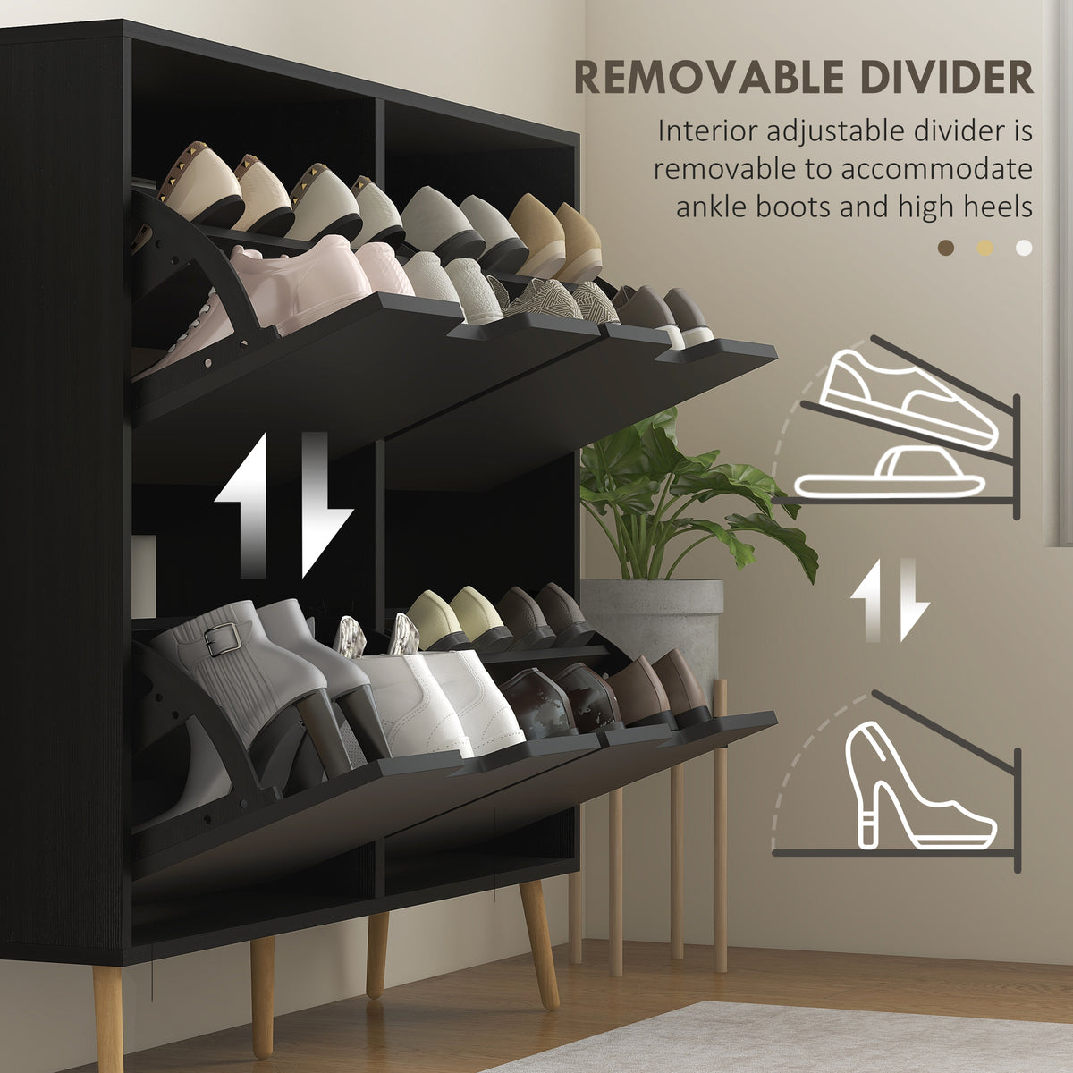 Shoe Storage Cabinet with 4 Flip Drawers and Adjustable Shelf, Shoe Cabinet for 8-16 Pairs of Shoes, White