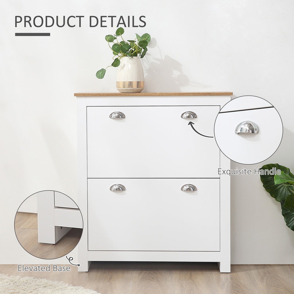 Modern Shoe Cabinet with 2 Flip Drawers and Adjustable Shelves, 12 Pair Shoe Storage Organizer for Hallway, White