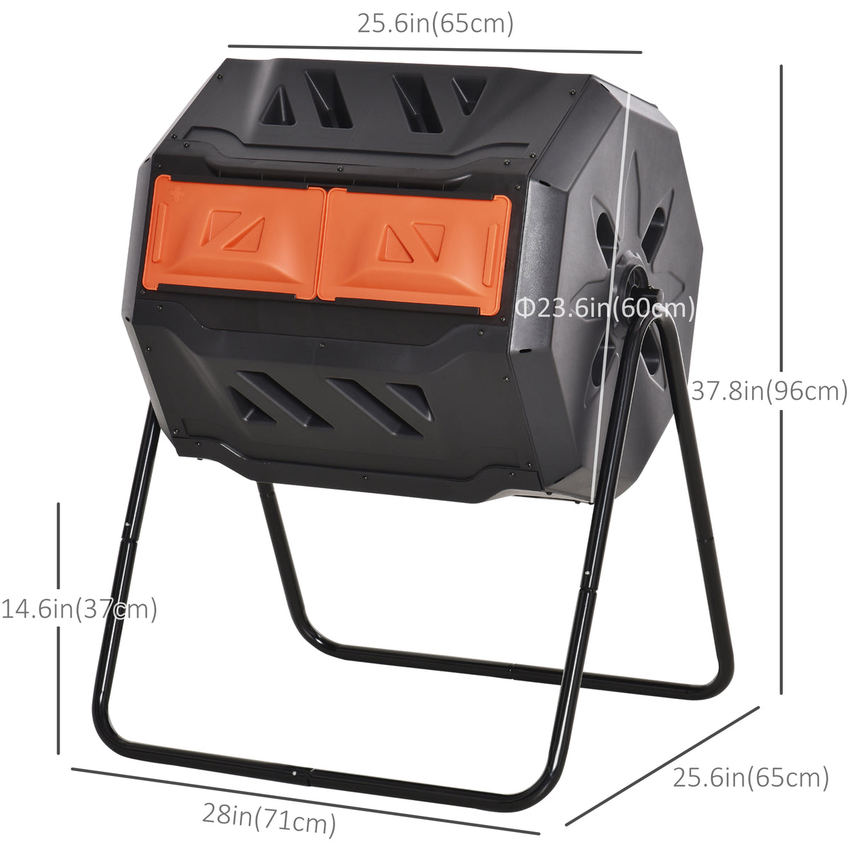 Tumbling Compost Bin Outdoor Dual Chamber 360° Rotating Composter 43 Gallon with Sliding Doors, Orange