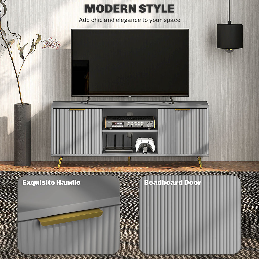 TV Stand with Storage for 55 Inch TV, Modern TV Cabinet with 2 Open Shelves and 2 Cabinets for Living Room, White