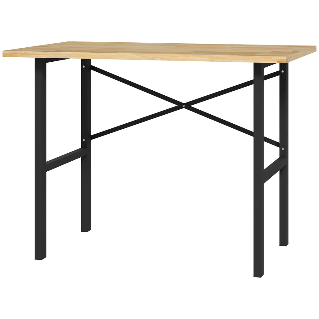 46" Work bench Table Oak Wood Top, Heavy-Duty Steel Work Table High Stability Workstation, Natural Wood