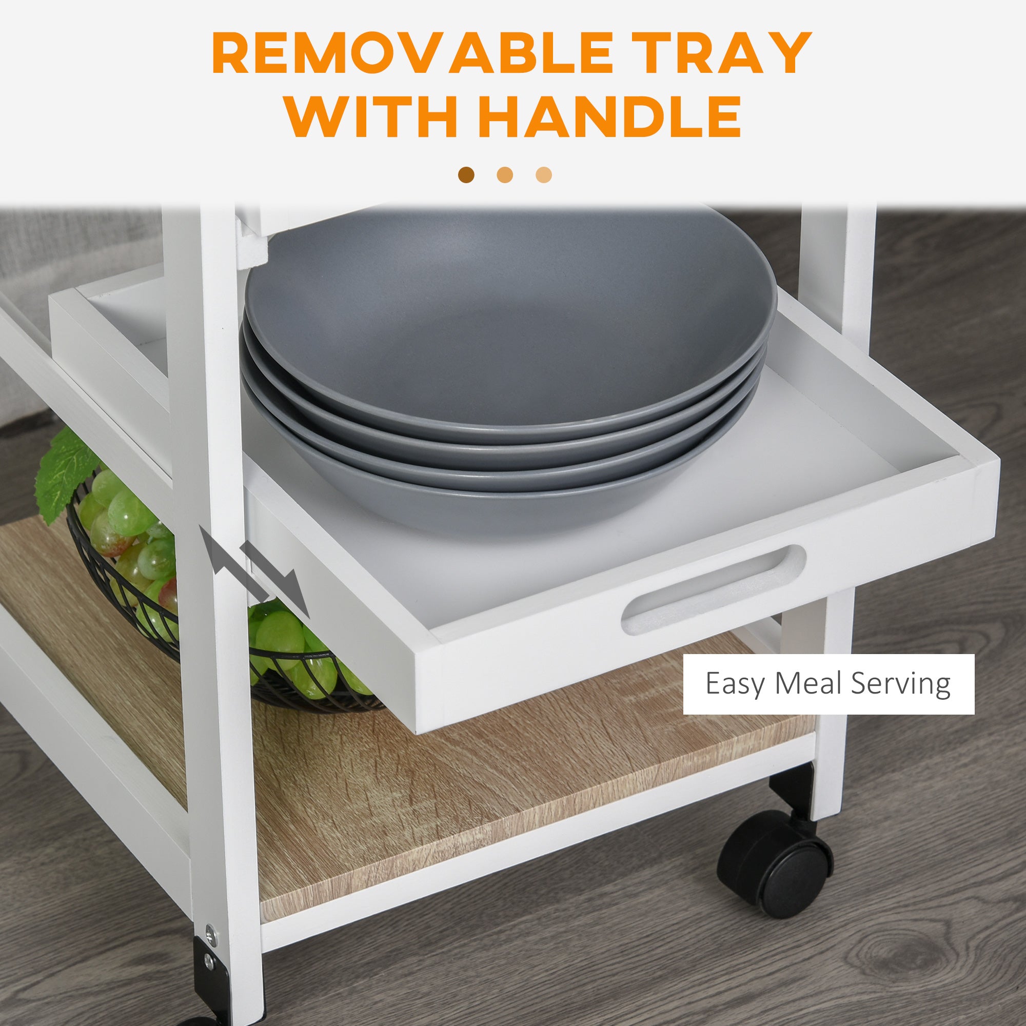 Rolling Kitchen Island Cart, Mobile Utility Storage Cart with Drawer, Wire Storage Basket, Removable Tray, Grey