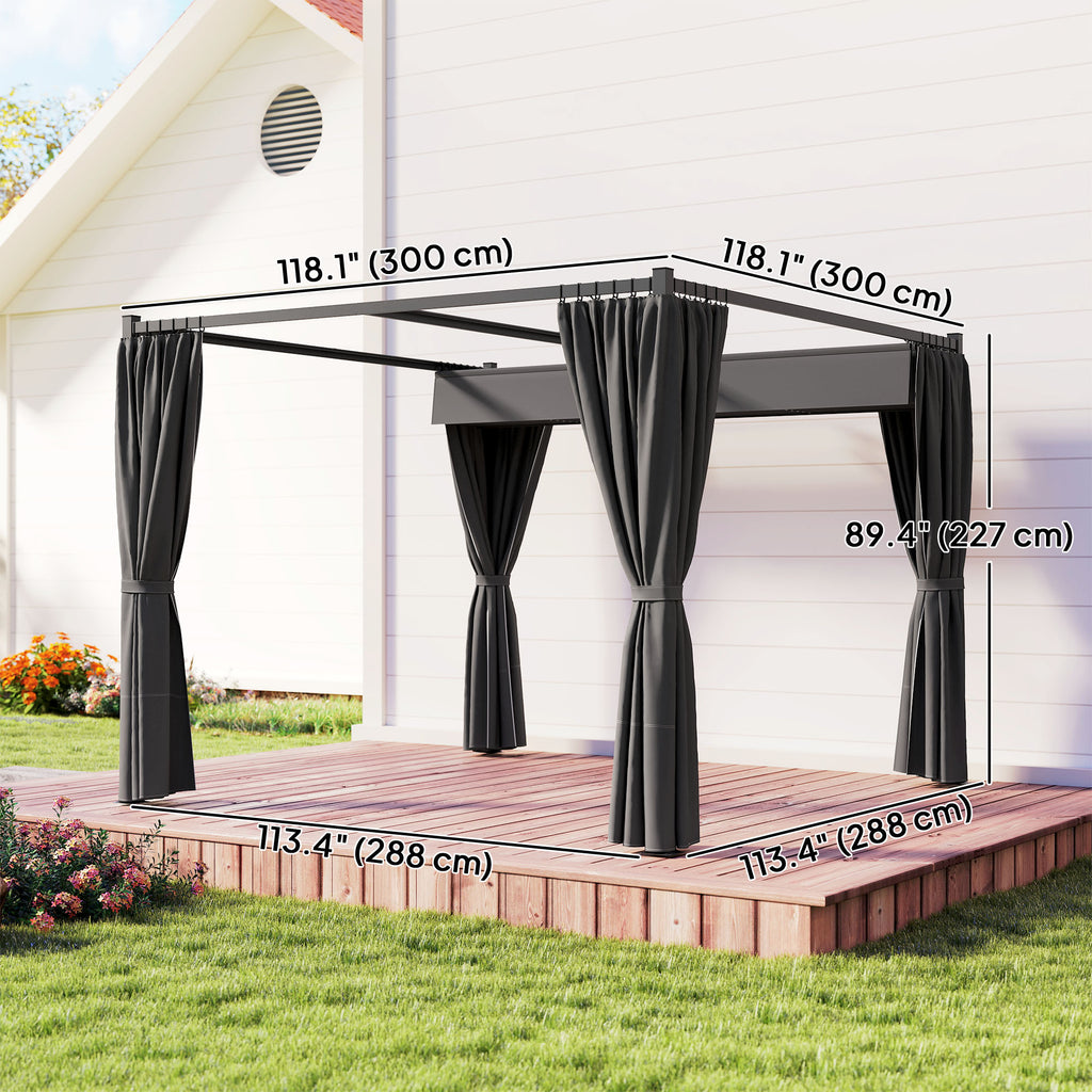 10' x 10' ምምላስ ዝኽእል ፐርጎላ ካኖፒ ምስ ጎኒ መከላኸሊ፣ ብረታዊ ደጋዊ ጋዜቦ ጸሓይ ጽላል መከላኸሊ፣ ጸሊም ግራጫ