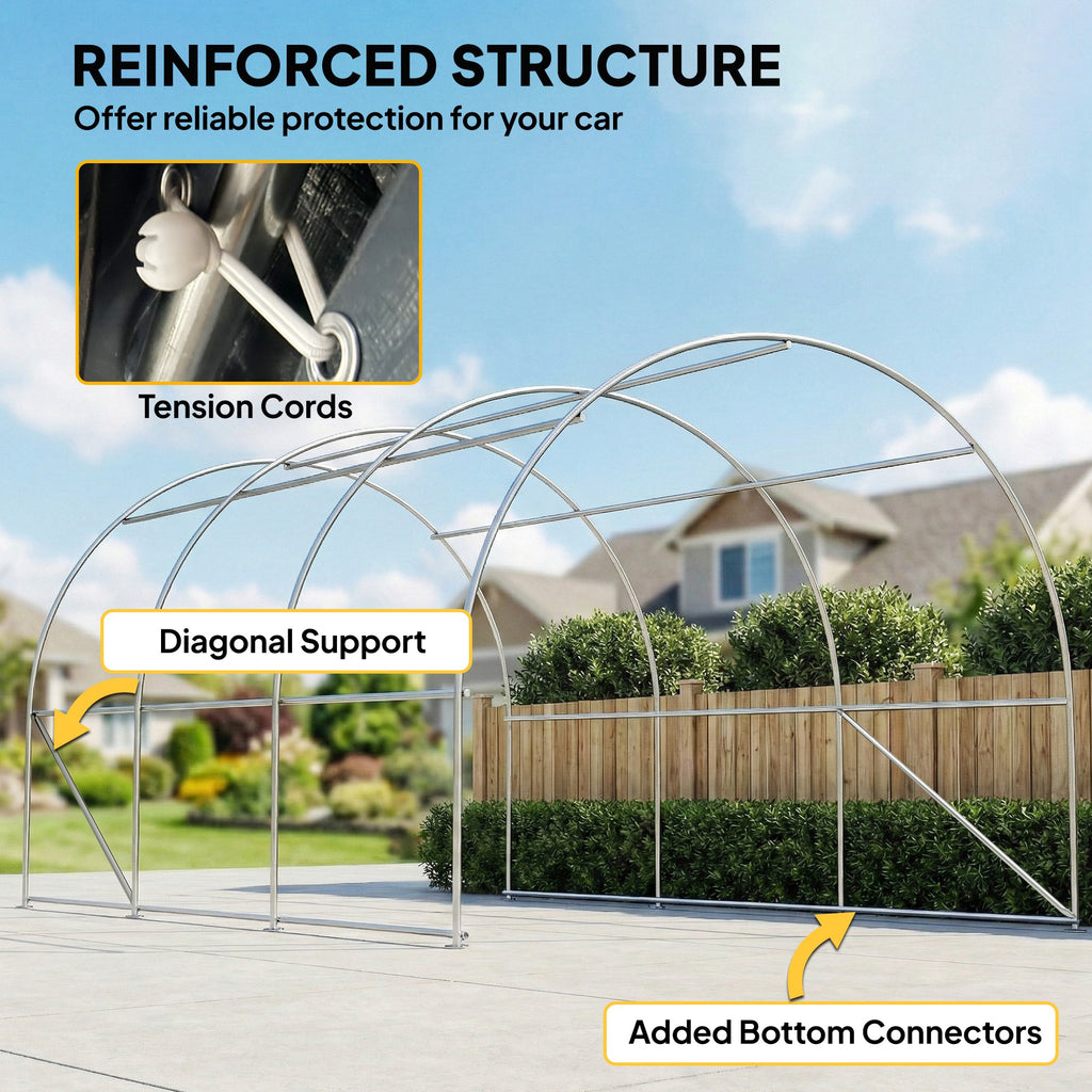10' x 16' Heavy Duty Portable Carport Tent with Zippered Door, PE Cover for Car, Boat, Motorcycle, Bike, White