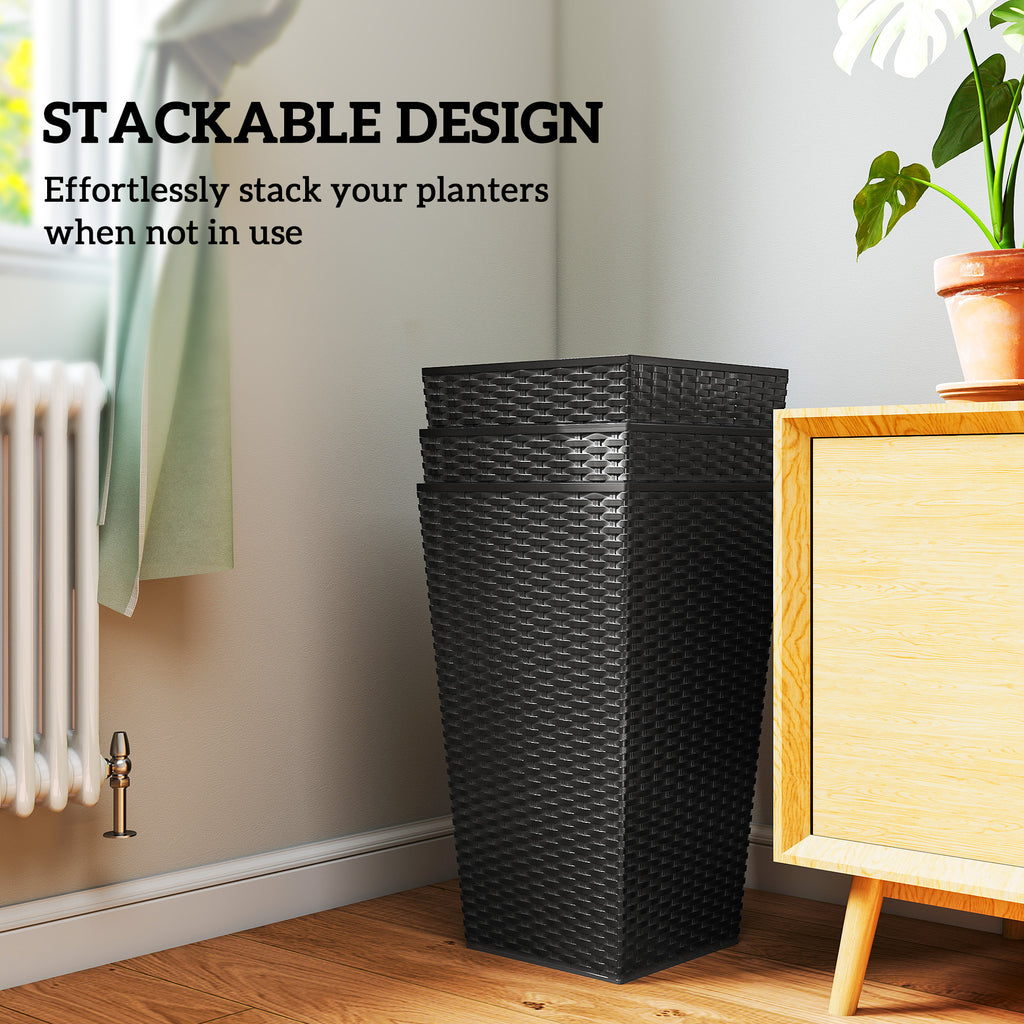 Set of 3 Tall Plant Stand, Outdoor & Indoor Flower Pot Set for Front Door, Entryway, Patio and Deck, Brown