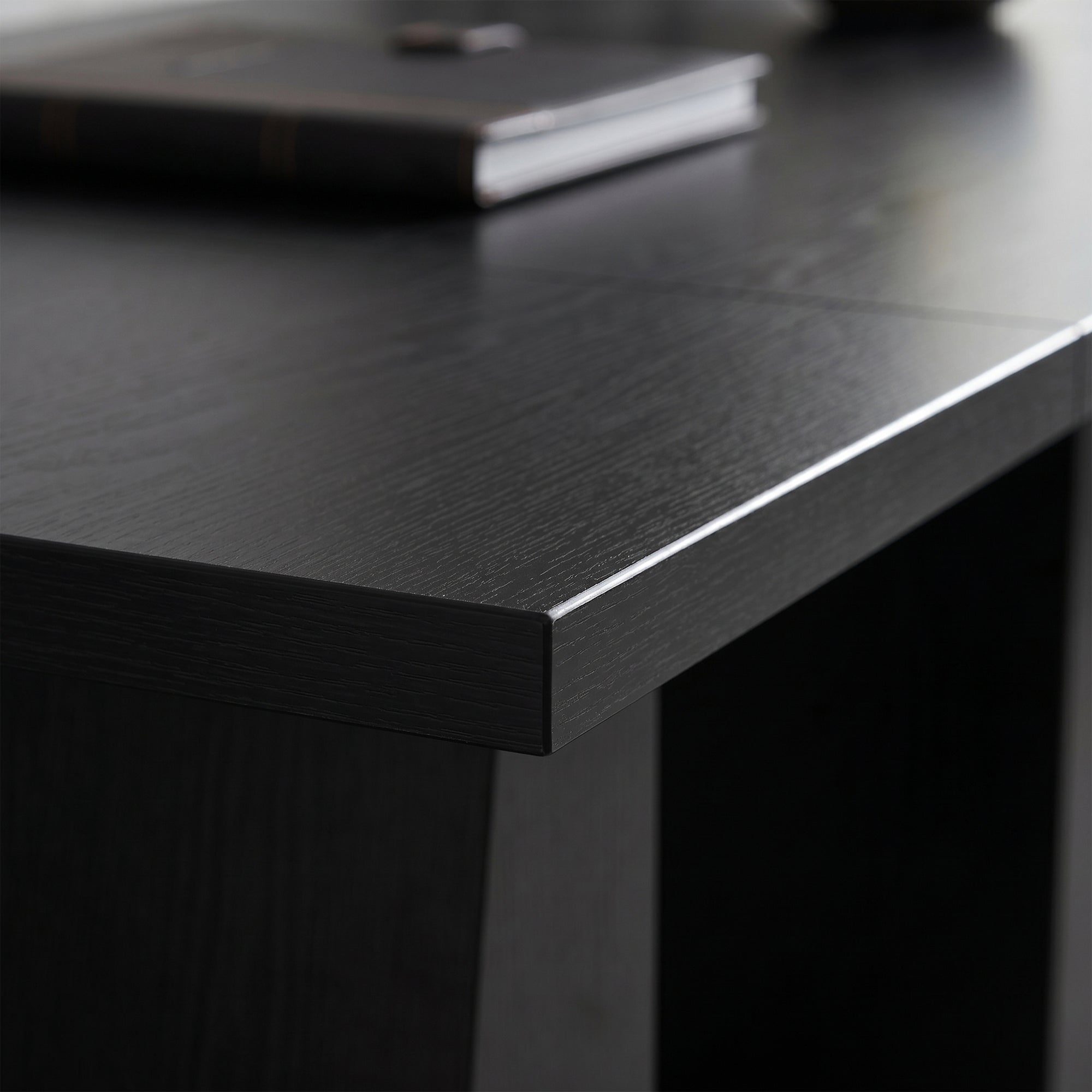 63 Inch Computer Desk with Trapezoidal Frame Light Black Wood Grain