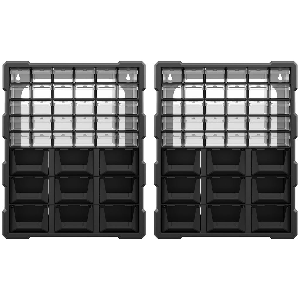 Plastic 39 Drawer Parts Organiser Wall Mount Storage Cabinet for Small Nuts Bolts Tool Set of 2 Black