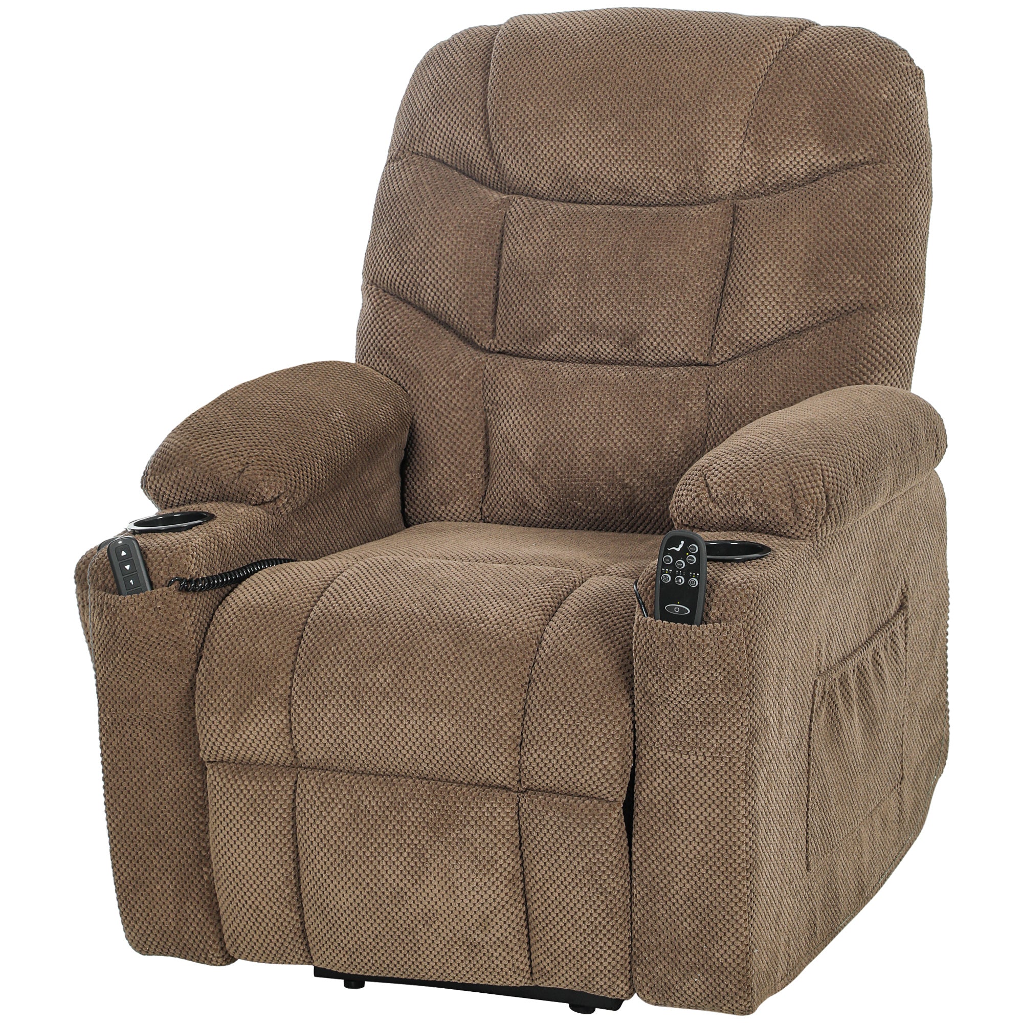 Power Recliner Chair with Massage, Electric Lift Chair for Elderly with Side Pockets, Cup Holders, Remote, Brown